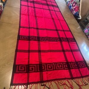 Red and Black Geometric Pattern shawl from Mexico